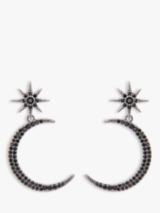 Jon Richard Jet Cubic Zirconia Star & Moon Drop Earrings, Silver/Black