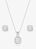 Jon Richard Cubic Zirconia Square Drop Necklace and Earrings Jewellery Set, Clear/Silver