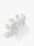 Jon Richard Bridal Pearl and Crystal Pave Leaf Comb, Silver