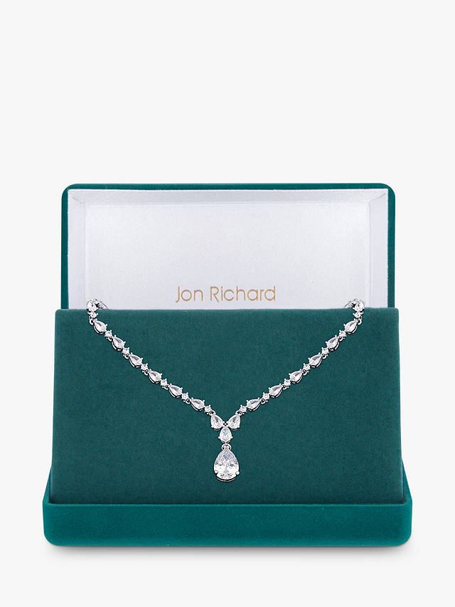 Jon Richard Graduated Pear Cubic Zirconia Statement Necklace, Silver