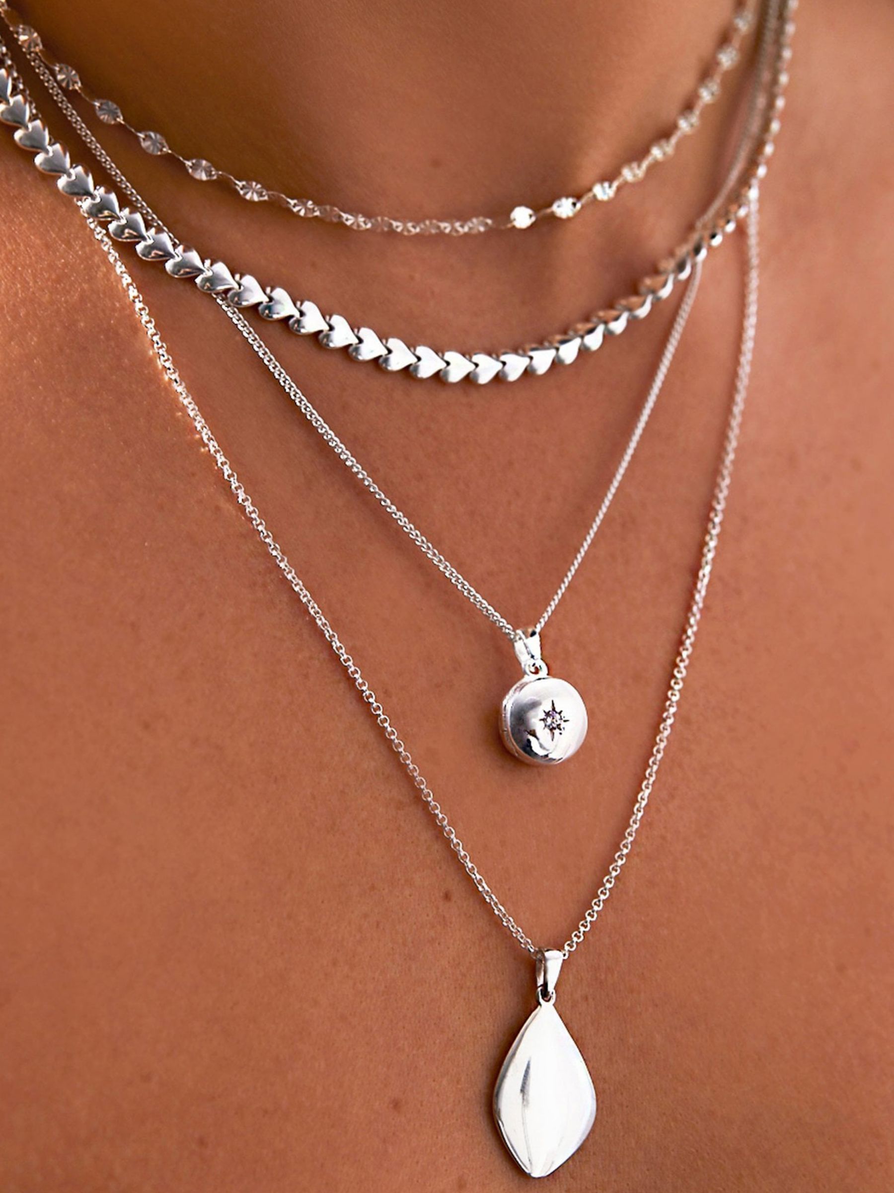 Buy Simply Silver Heart Row Chain Necklace, Silver Online at johnlewis.com