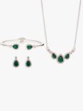 Jon Richard Crystal Chain Necklace, Bracelet and Drop Earrings Jewellery Gift Set, Silver/Green