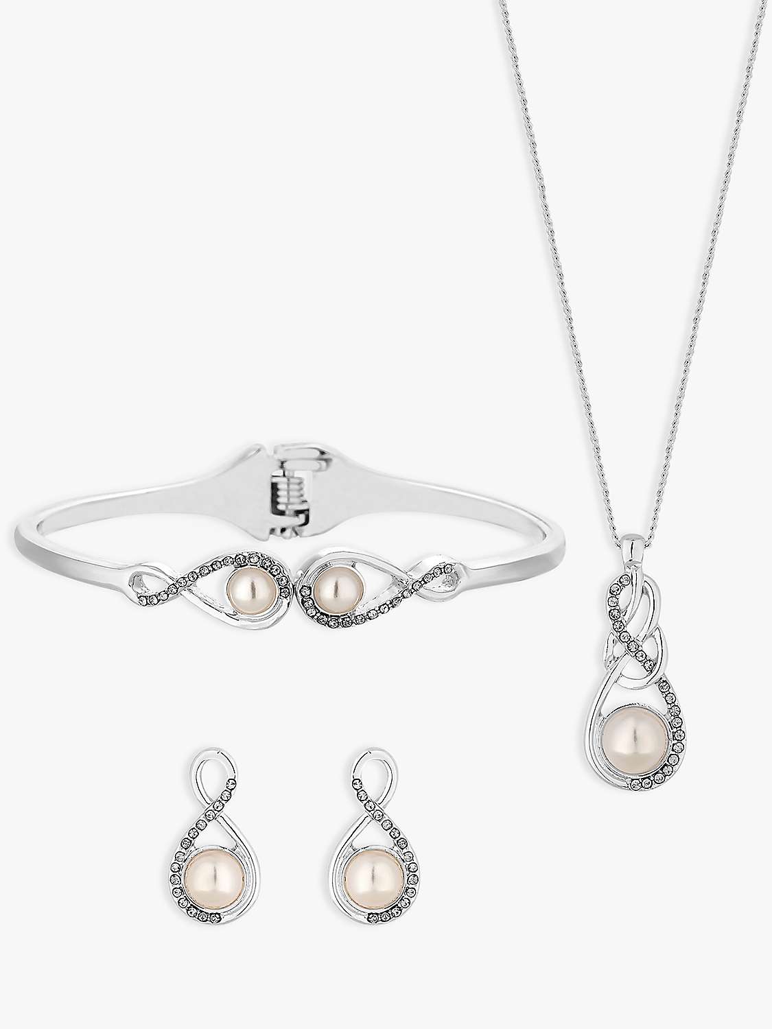 Buy Jon Richard Pearl & Crystal Infinity Pendant Necklace, Bracelet and Drop Earrings Jewellery Gift Set, Silver Online at johnlewis.com