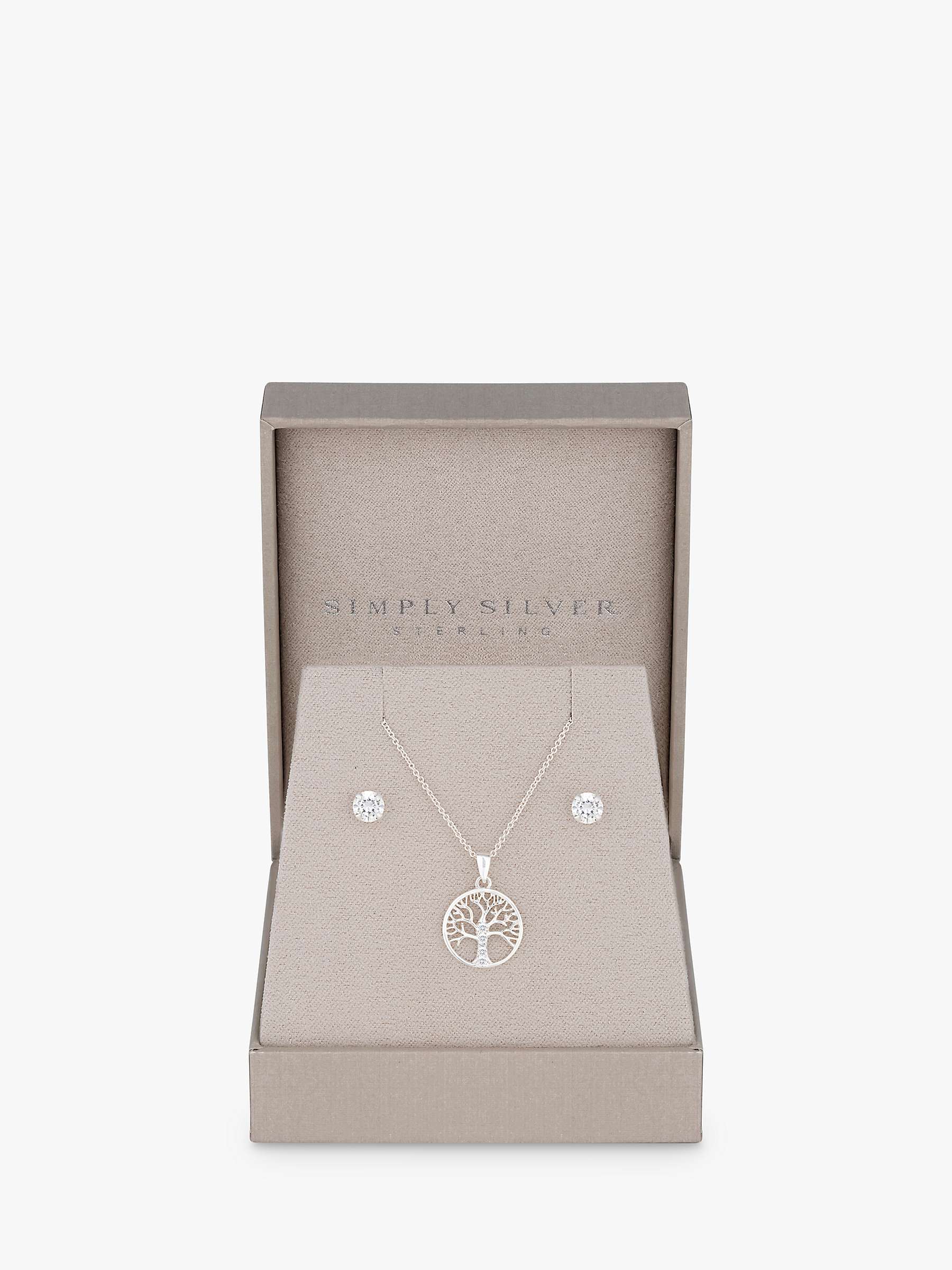 Buy Simply Silver Cubic Zirconia Tree of Love Pendant Necklace and Stud Earrings Jewellery Gift Set, Silver Online at johnlewis.com