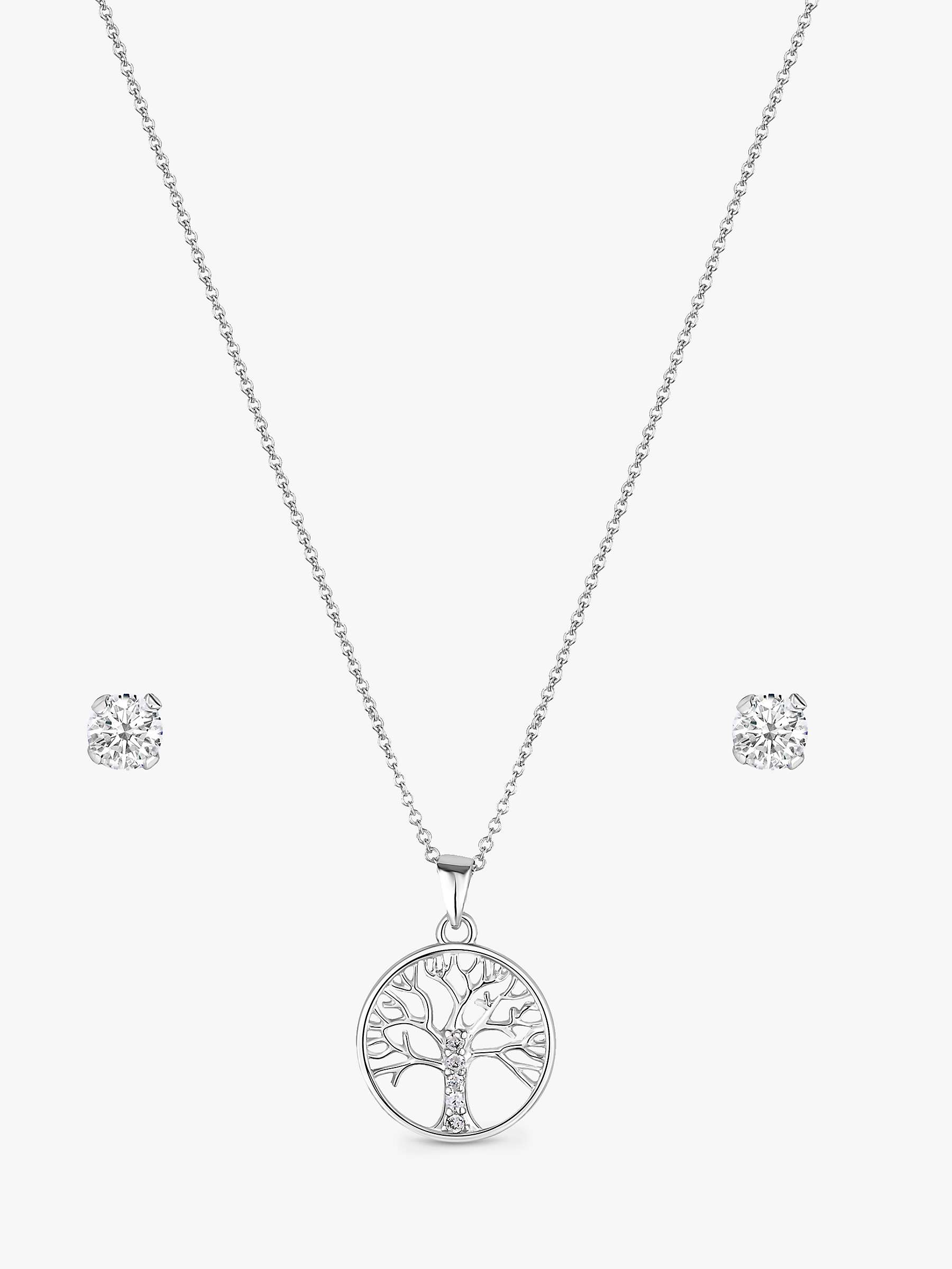 Buy Simply Silver Cubic Zirconia Tree of Love Pendant Necklace and Stud Earrings Jewellery Gift Set, Silver Online at johnlewis.com