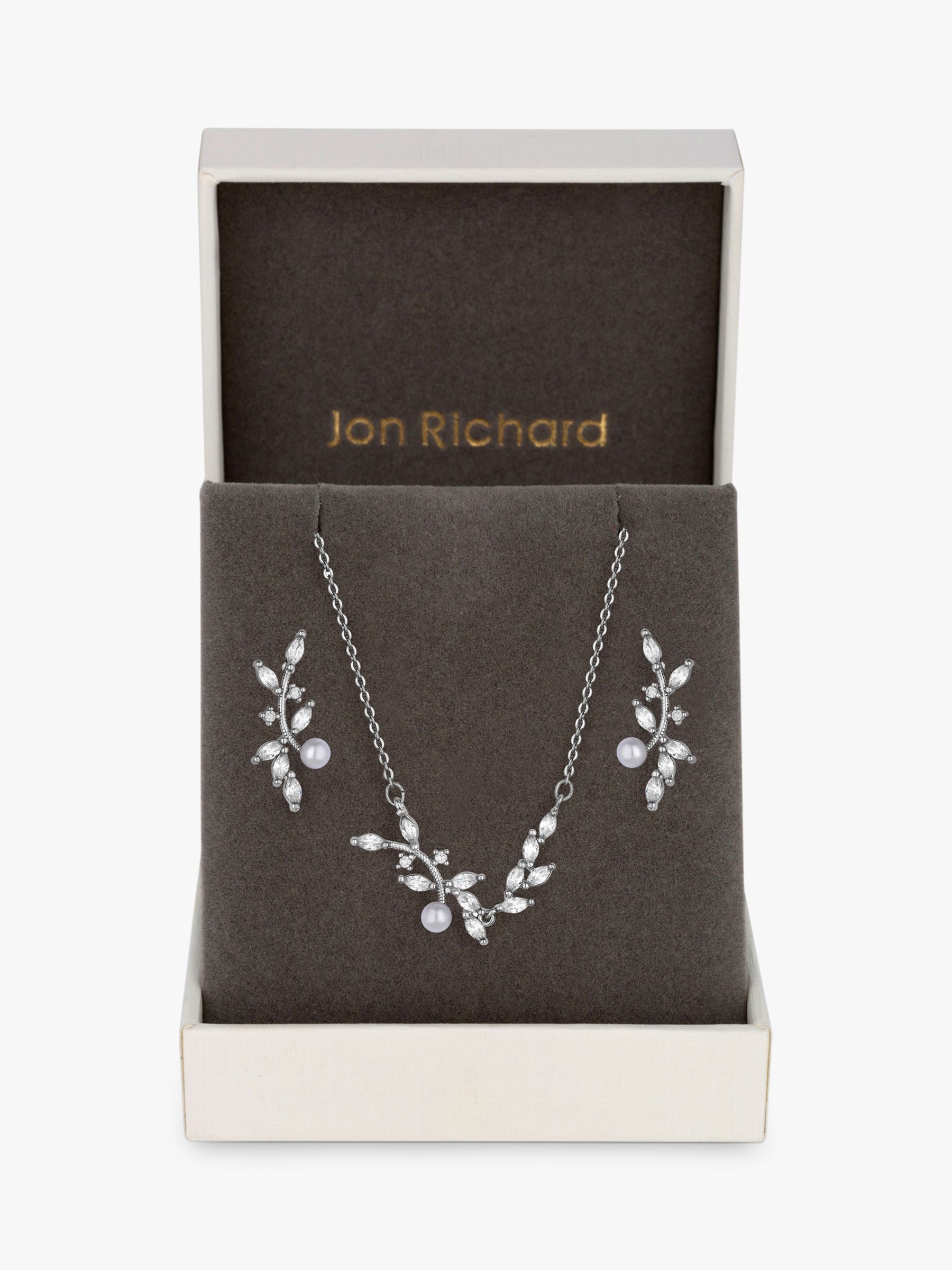 Buy Jon Richard Pearl & Cubic Zirconia Vine Necklace and Earrings Jewellery Set, Silver Online at johnlewis.com