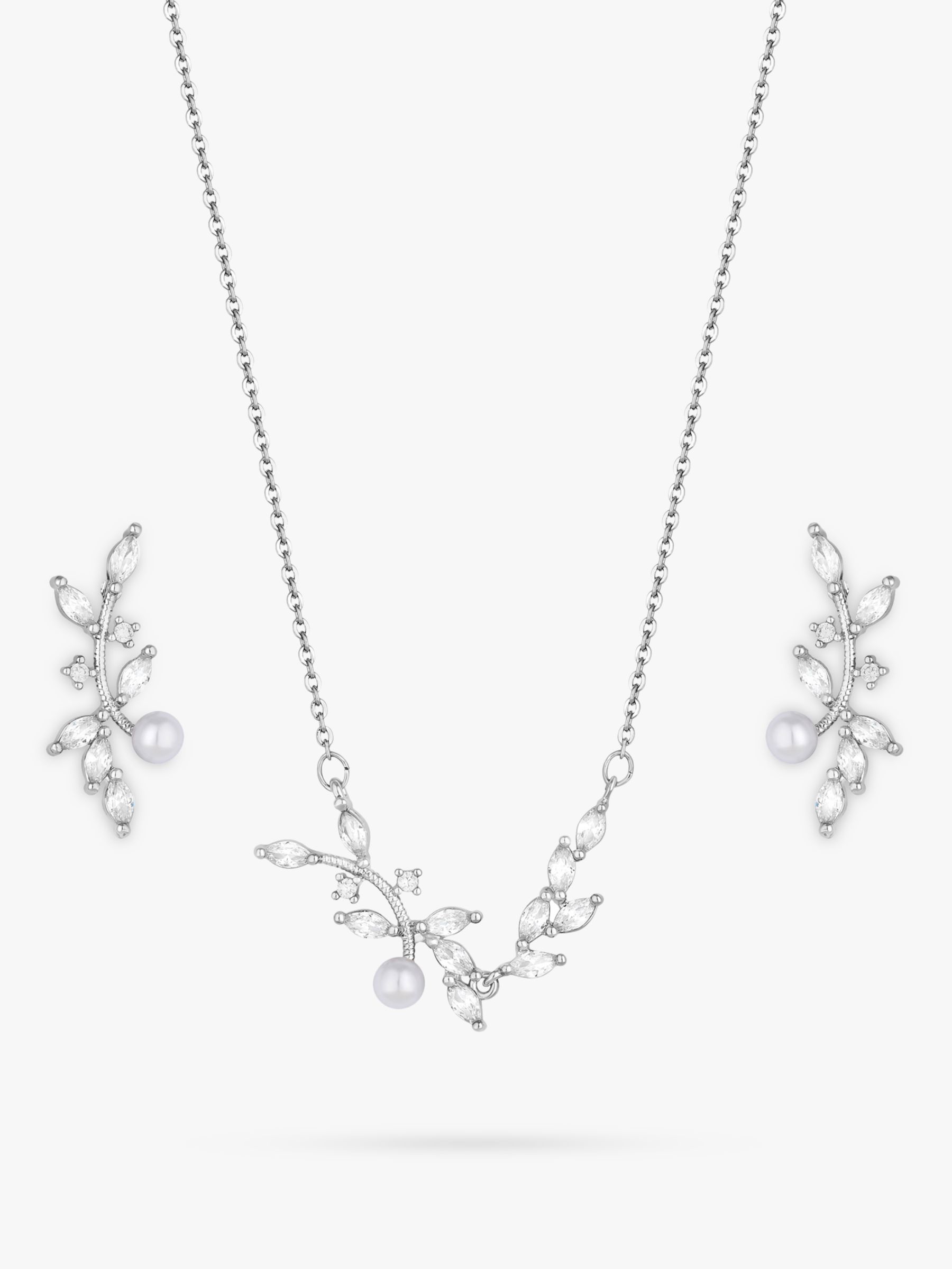 Buy Jon Richard Pearl & Cubic Zirconia Vine Necklace and Earrings Jewellery Set, Silver Online at johnlewis.com