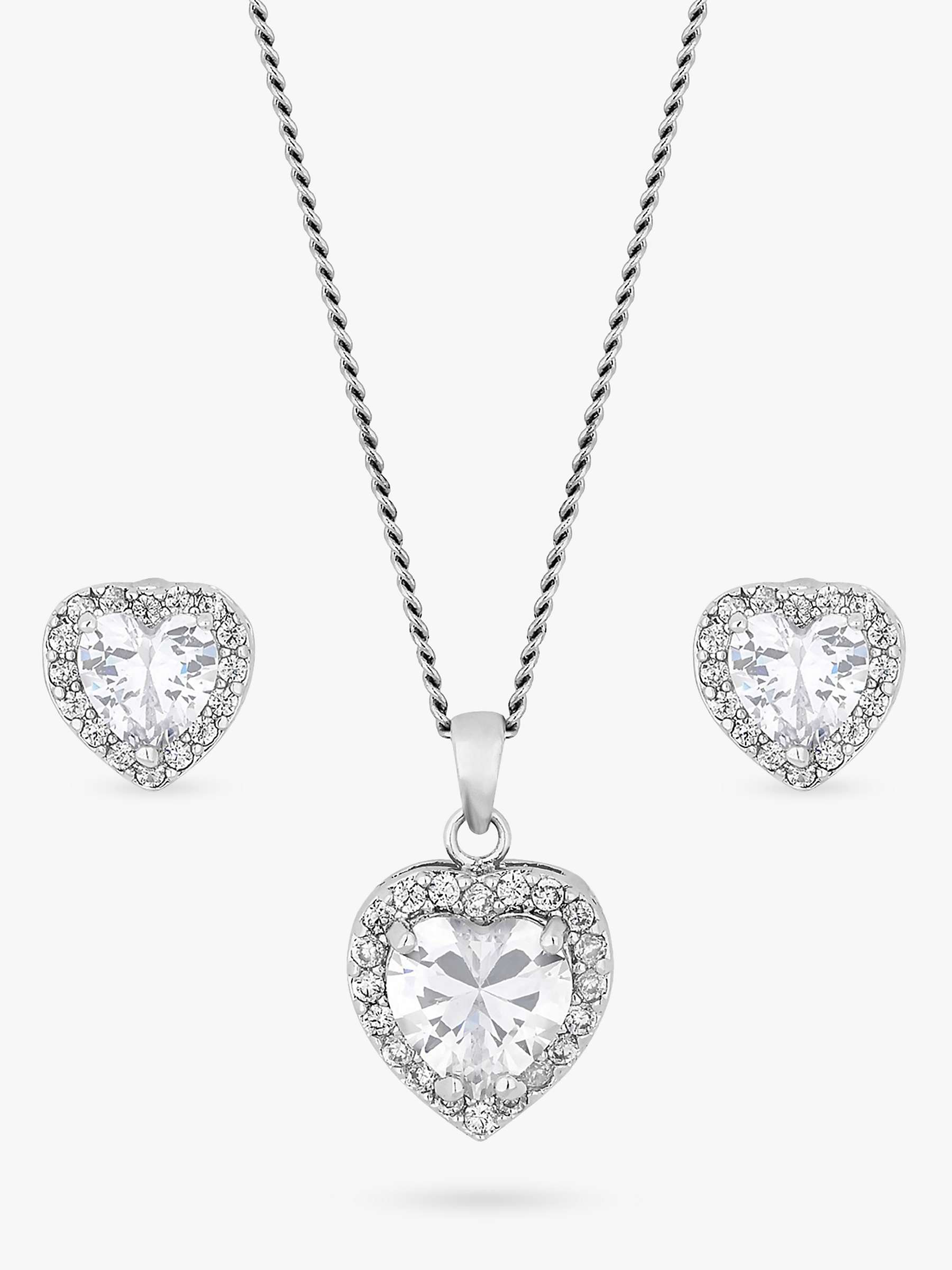 Buy Jon Richard Cubic Zirconia Pave Heart Necklace and Earrings Jewellery Set, Silver Online at johnlewis.com