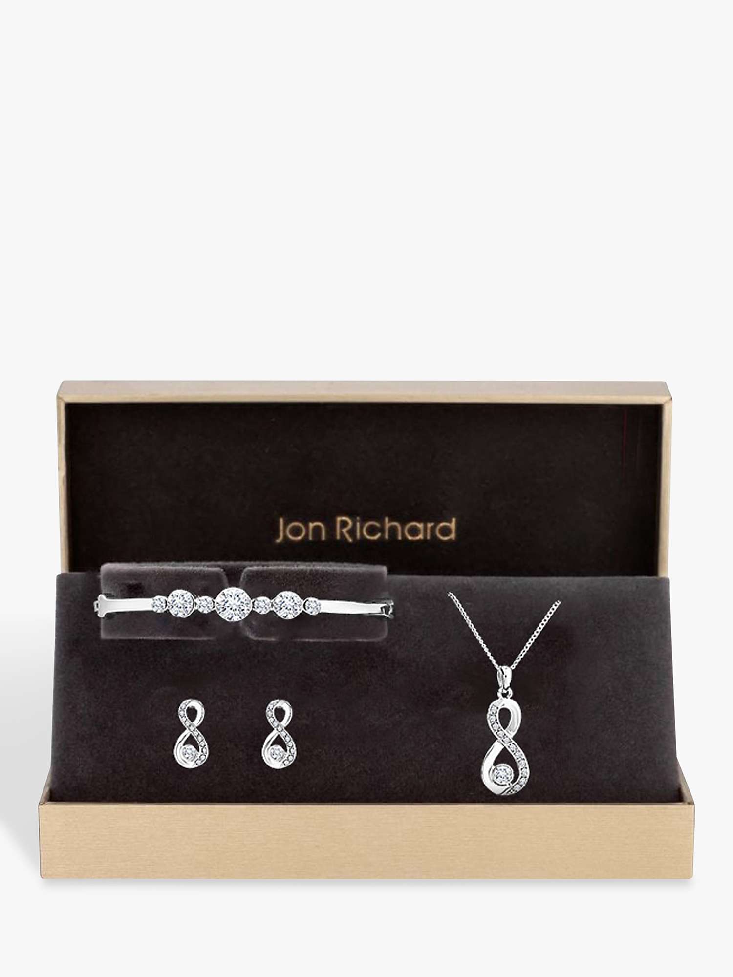 Buy Jon Richard Glass Crystal Infinity Pendant Necklace, Bracelet and Drop Earrings Jewellery Gift Set, Silver Online at johnlewis.com