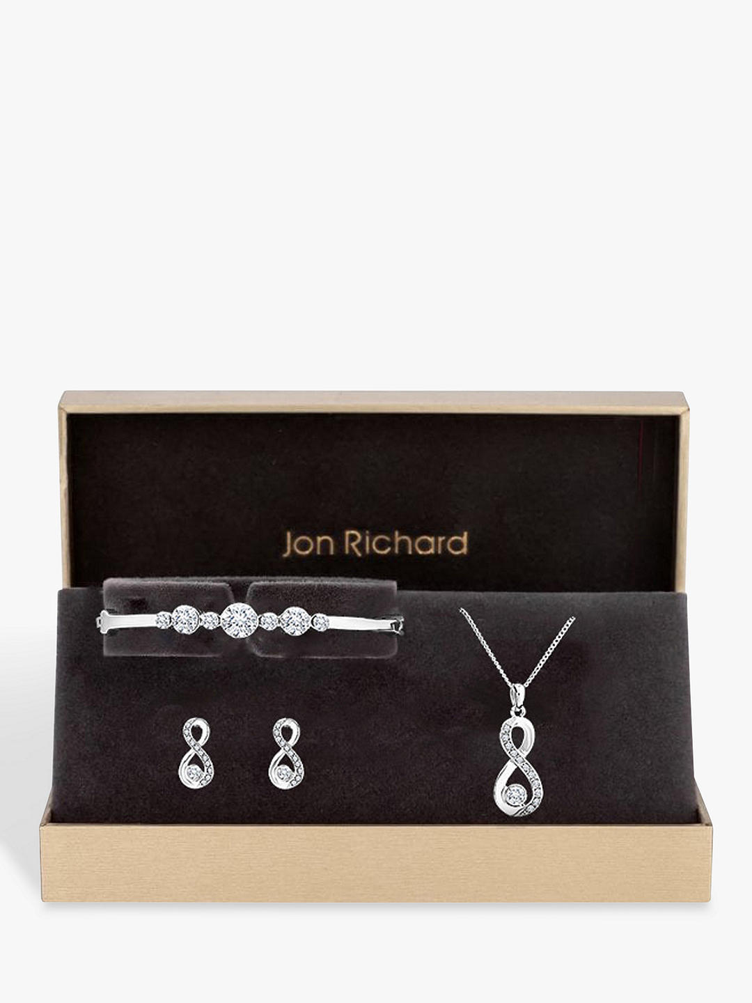 Jon Richard Glass Crystal Infinity Pendant Necklace, Bracelet and Drop Earrings Jewellery Gift Set, Silver