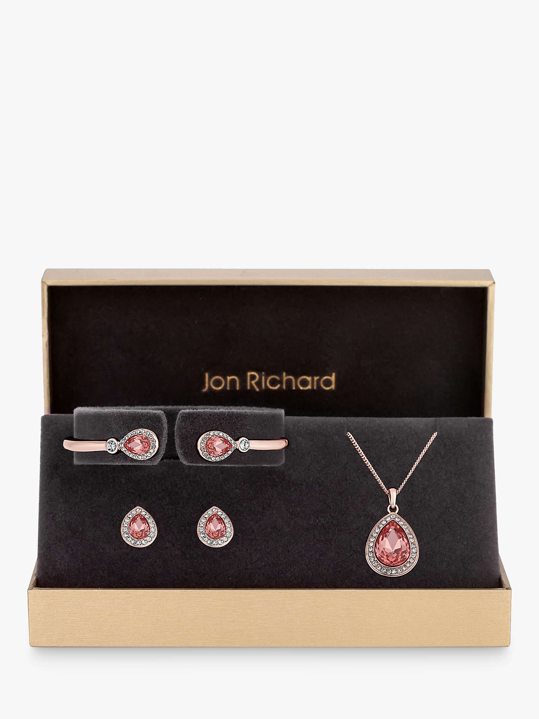 Buy Jon Richard Glass Teardrop Pendant Necklace, Bracelet and Drop Earrings Jewellery Gift Set, Rose Gold/Pink Online at johnlewis.com