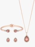 Jon Richard Glass Teardrop Pendant Necklace, Bracelet and Drop Earrings Jewellery Gift Set, Rose Gold/Pink