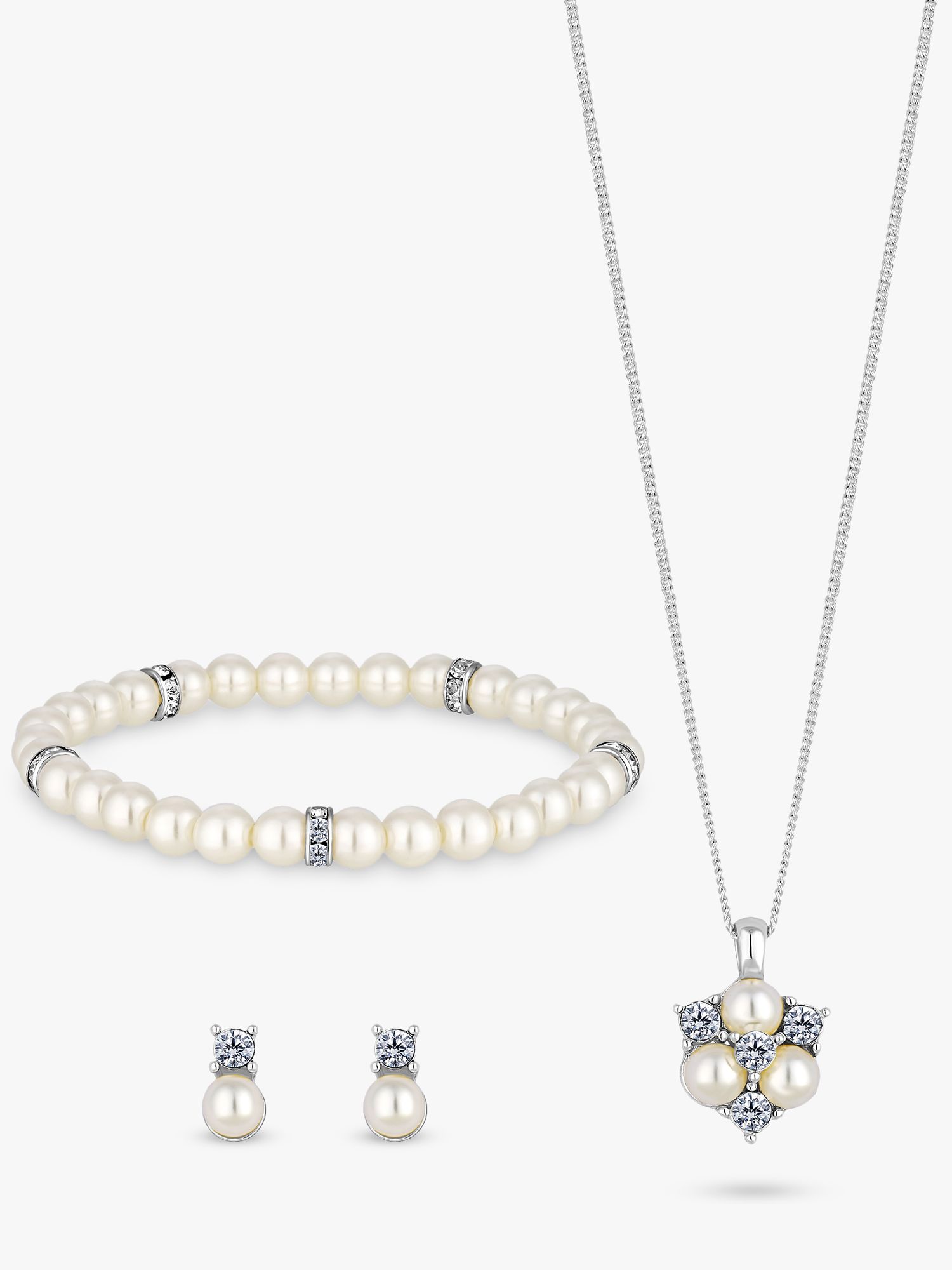 Buy Jon Richard Pearl & Crystals Pendant Necklace, Bracelet and Drop Earrings Jewellery Gift Set, Silver Online at johnlewis.com