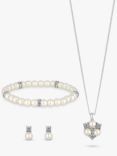 Jon Richard Pearl & Crystals Pendant Necklace, Bracelet and Drop Earrings Jewellery Gift Set, Silver