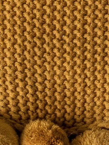 64 inch Yellow Moss Stitch Knit Throw W/Pompom Trim