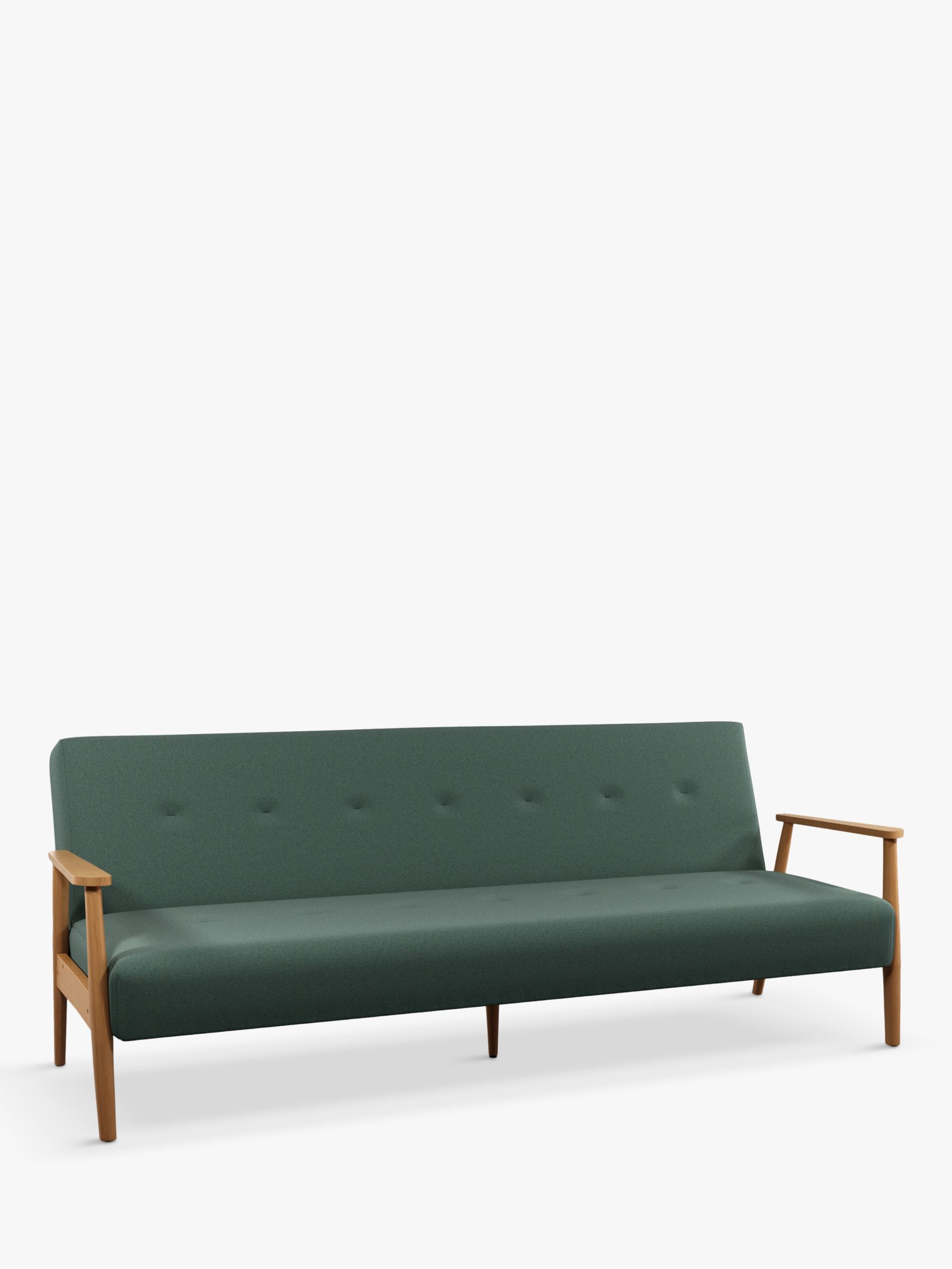 John Lewis Anyday Show Wood Bench Large 3 Seater Sofa Bed Light Leg Cord Green