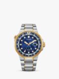 Citizen BJ7144-52L Men's Endeavour GMT Eco-Drive Date Two-Tone Bracelet Strap Watch, Silver/Gold/Blue