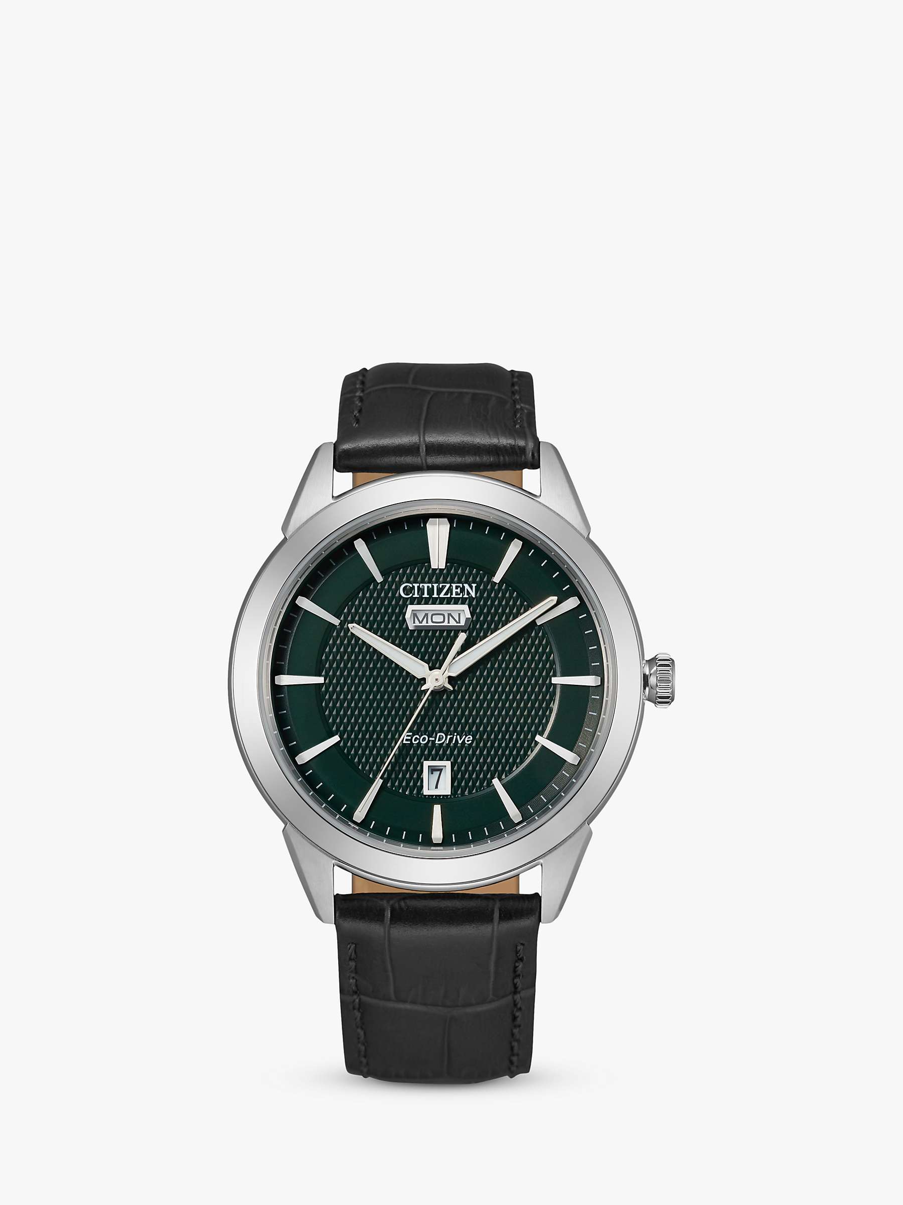Buy Citizen AW0090-02X Men's Dress Classic Eco-Drive Date Leather Strap Watch, Black/Green Online at johnlewis.com