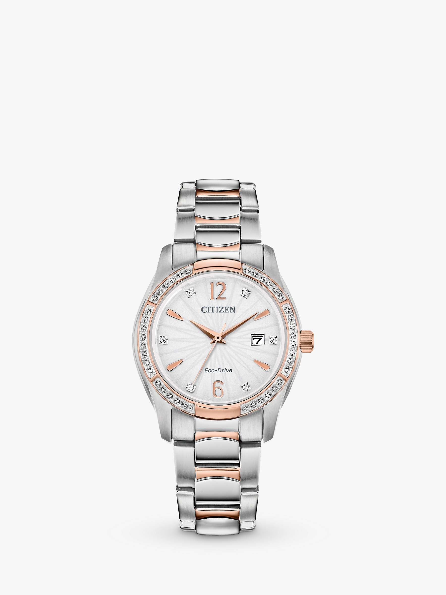 Buy Citizen EW2576-51A Women's Silhouette Crystal Eco-Drive Two Tone Bracelet Strap Watch, Silver/Rose Gold Online at johnlewis.com