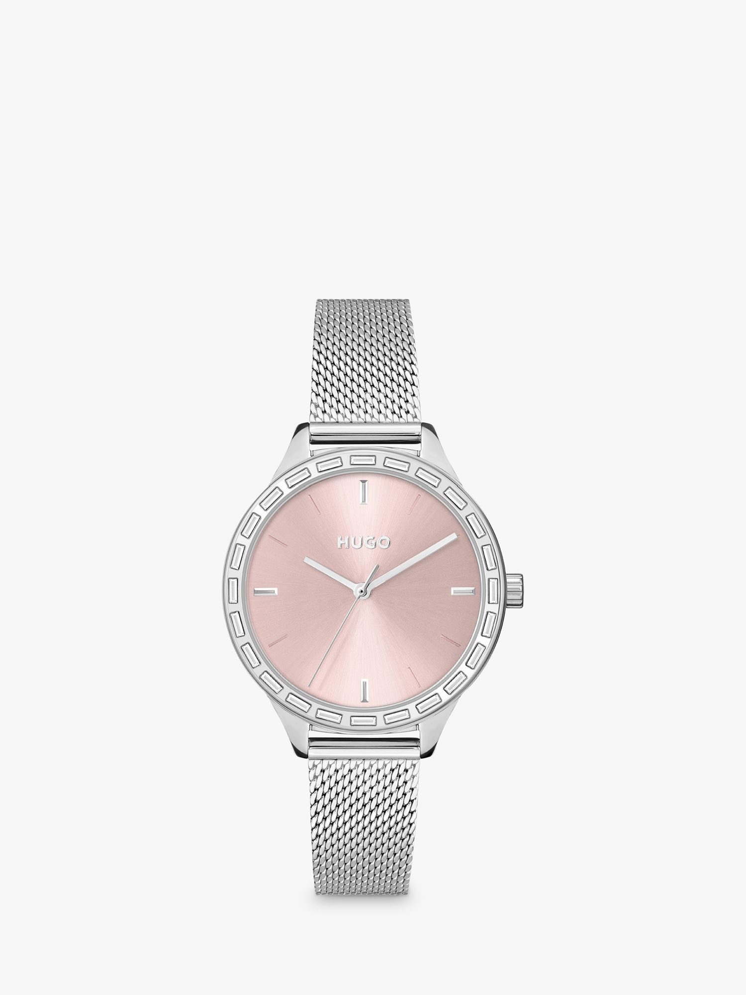 HUGO Women's Flash Mesh Bracelet Strap Watch, Silver/Pink 1540115