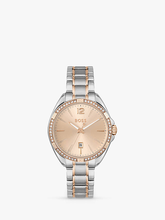 BOSS 1502622 Women's Felina Date Bracelet Strap Watch, Silver/Champagne ...