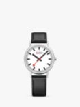 Mondaine Unisex SBB Classic Leather Strap Watch, Black/White  A660.30314.11SBB