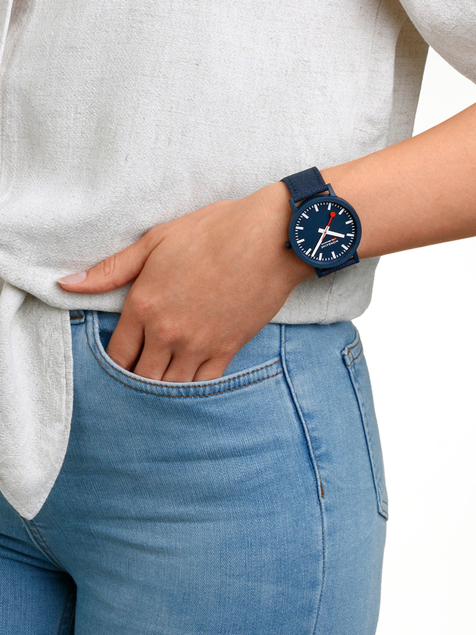 Buy Mondaine Unisex Essence Eco Textile Strap Watch, Blue MS1.41140.LD Online at johnlewis.com