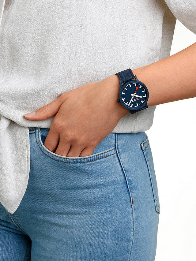 Mondaine Unisex Essence Eco Textile Strap Watch, Blue MS1.41140.LD