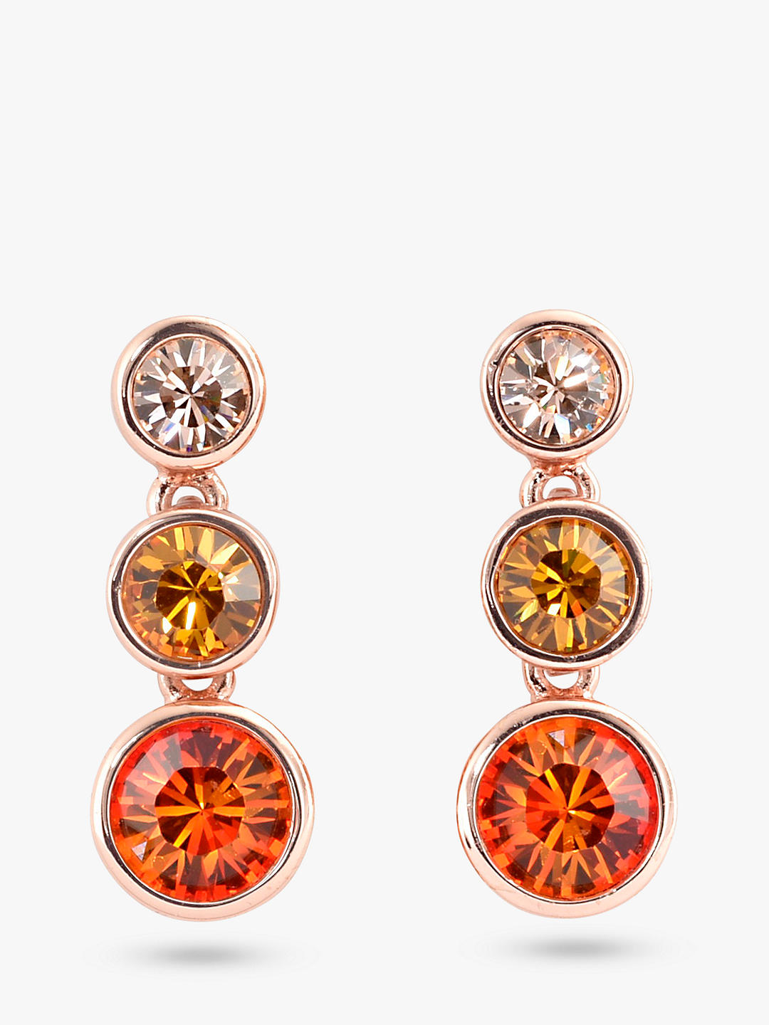 Eclectica Vintage Graduating Swarovski Crystals Triple Drop Earrings, Rose Gold/Orange
