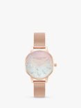Olivia Burton OB16MB38 Women's Sparkle Butterfly Faux Pearls Mesh Strap Watch, Carnation Gold