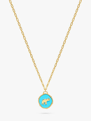 Lola Rose Elephant Magnesite Round Pendant Necklace, Gold/Turquoise
