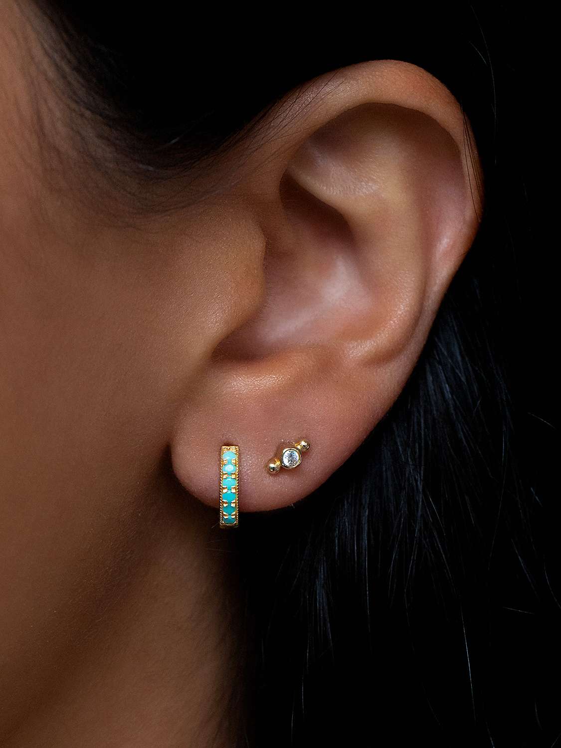 Buy Leah Alexandra Turquoise Pave Huggie Hoop Earrings, Gold/Green Online at johnlewis.com
