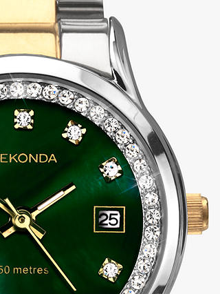 Sekonda 40295.27 Women's Two-Tone Crystal Bracelet Strap Watch, Silver/Gold/Green