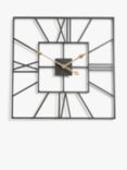 John Lewis Square Skeleton Roman Numeral Analogue Wall Clock, 60cm, Black
