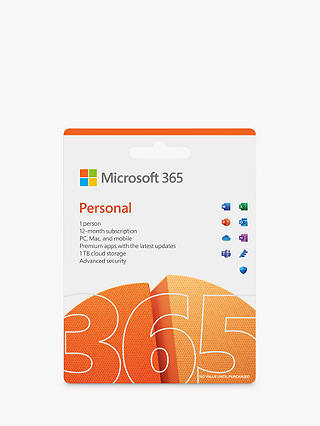 Microsoft 365 Personal, Office Software, PC/Mac, Tablets and Smartphones, 1 Year Subscription for 1 User