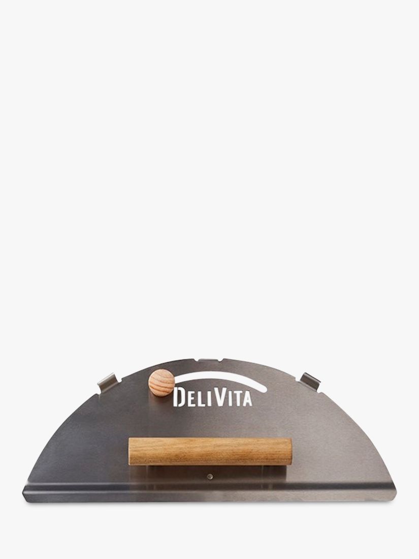 Photo of Delivita stainless steel pizza oven door with beech wood handle
