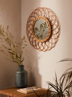 John Lewis Rattan Flower Round Wall Mirror, 50cm, Natural