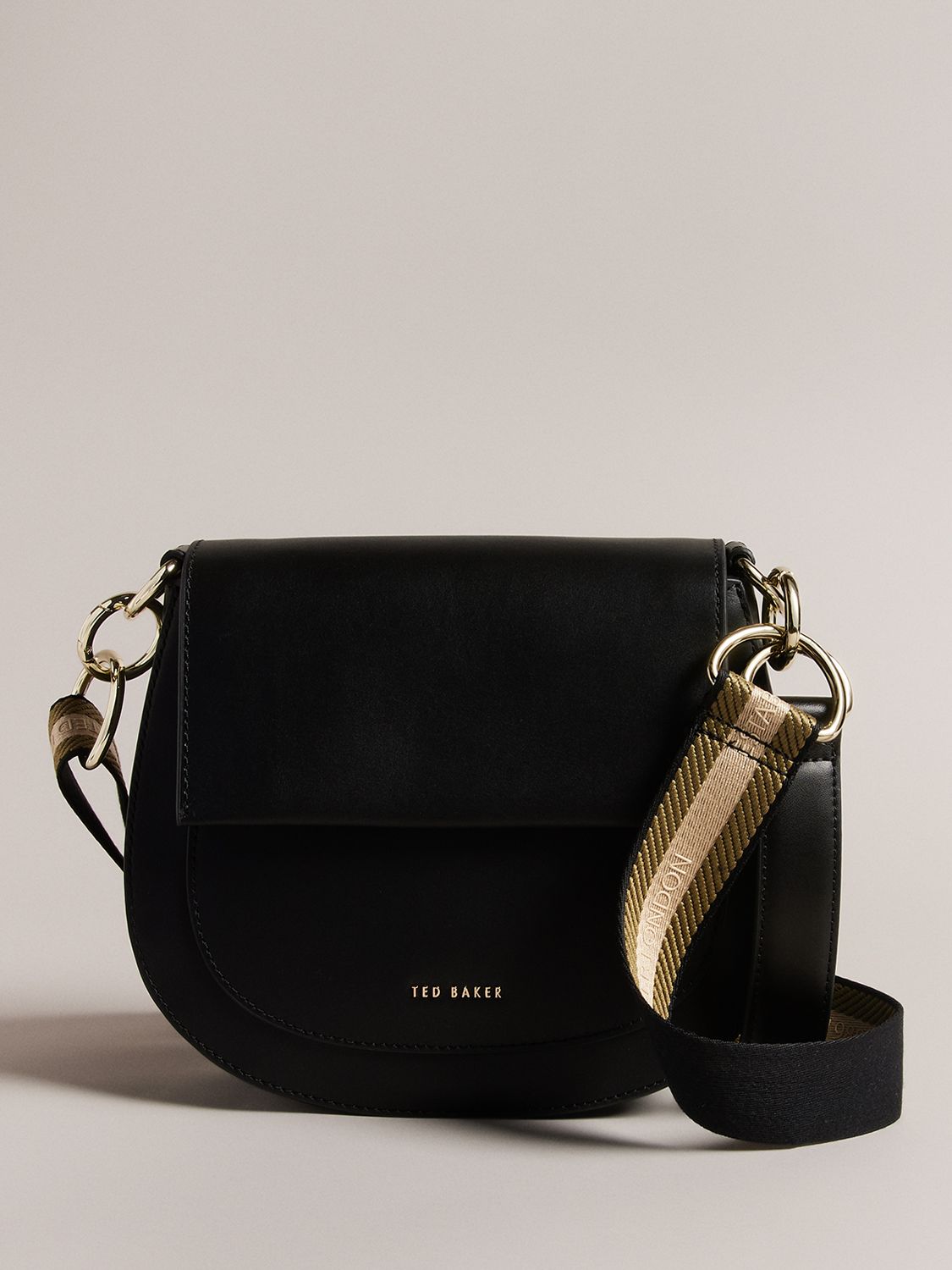 Ted Baker Darcell Leather Cross Body Bag, Deep Black at John Lewis ...