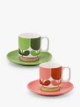 Orla Kiely Atomic Flower Bone China Espresso Cup and Saucer, Set of 2, 100ml, Assorted
