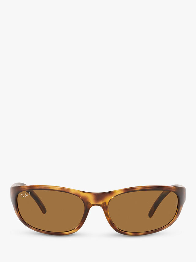 Ray-Ban RB4033 Men's Polarised Rectangular Sunglasses, Havana/Brown