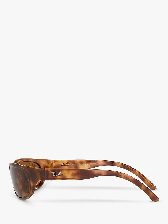 Ray-Ban RB4033 Men's Polarised Rectangular Sunglasses, Havana/Brown