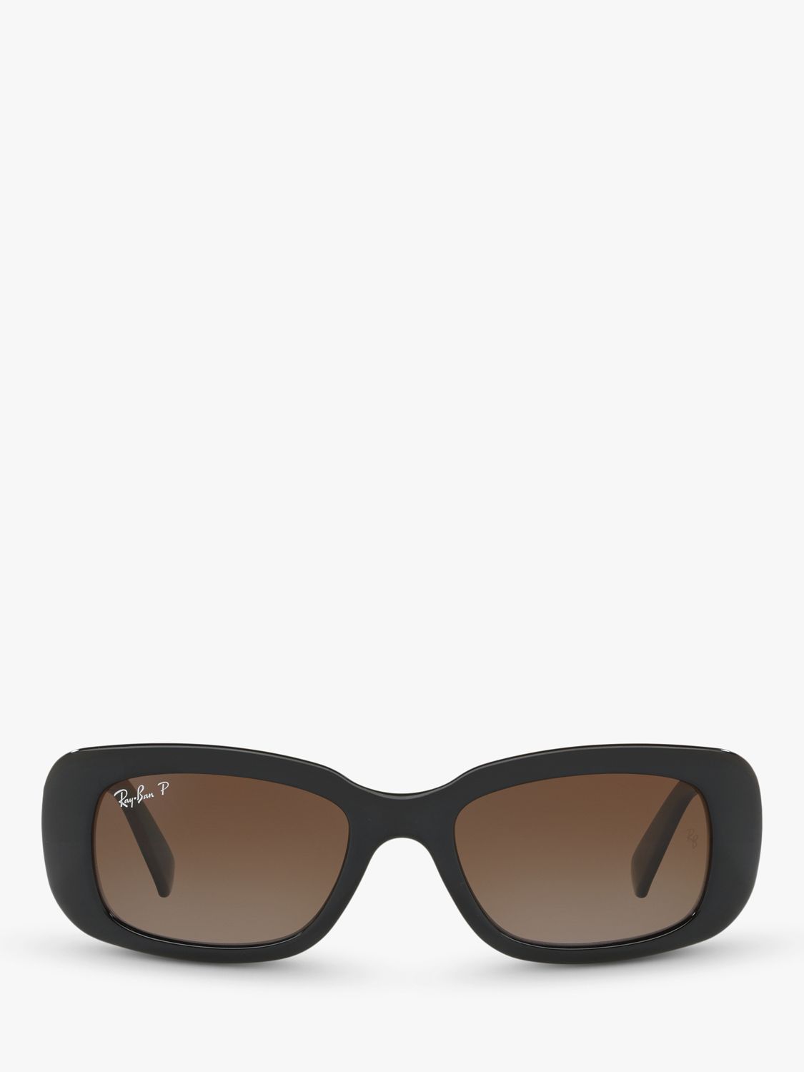 Ray-Ban RB4122 Women's Polarised Rectangular Sunglasses, Black/Brown Gradient