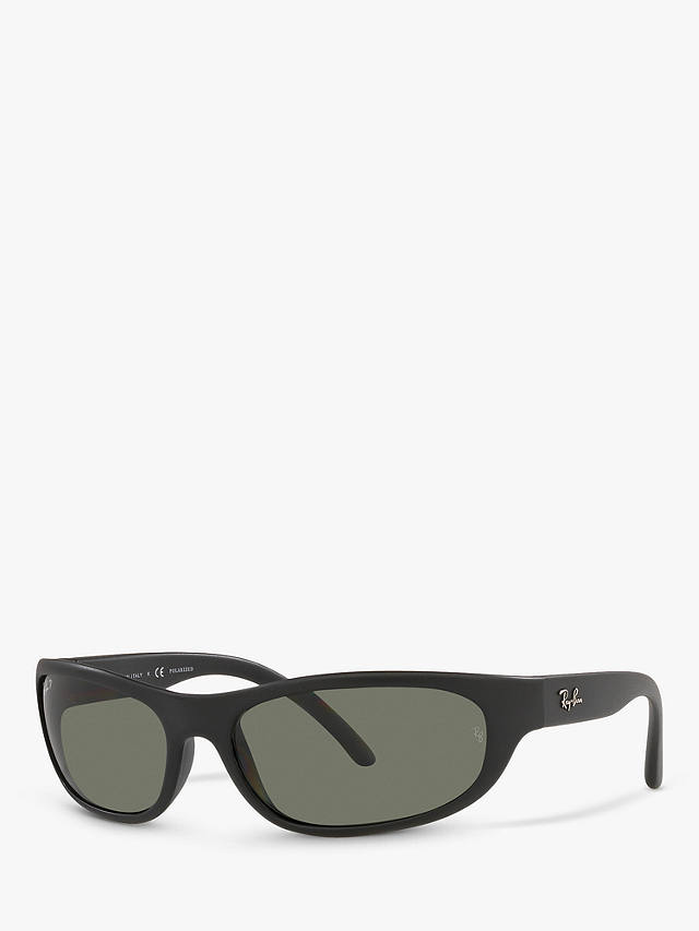 Ray-Ban RB4033 Men's Polarised Rectangular Sunglasses, Black/Green