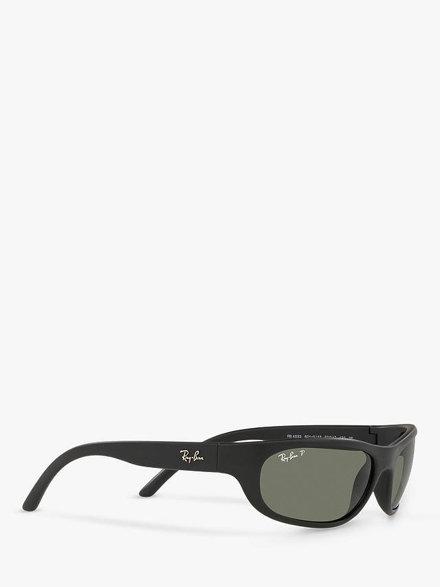Ray-Ban RB4033 Men's Polarised Rectangular Sunglasses, Black/Green