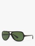 Ray-Ban RB4162 Men's Polarised Aviator Sunglasses, Black/Green