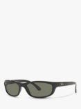 Ray-Ban RB4115 Men's Polarised Rectangular Sunglassess, Black/Green