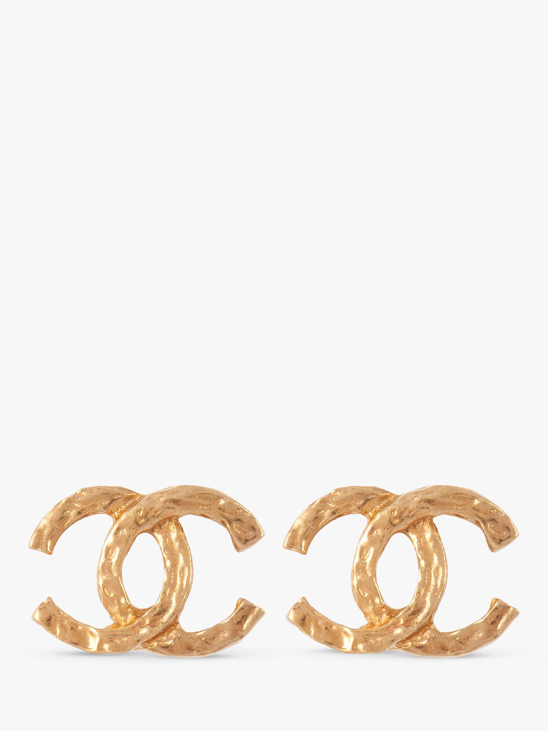 Susan Caplan Vintage Chanel Gold Plated Hammered Logo Clip-On Earrings,  Dated Circa 1980s at John Lewis & Partners