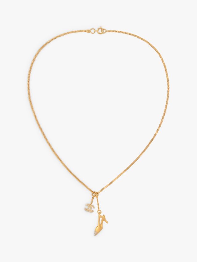 Chanel 100 Anniversary CC Crystals Gold Tone Pendant Necklace