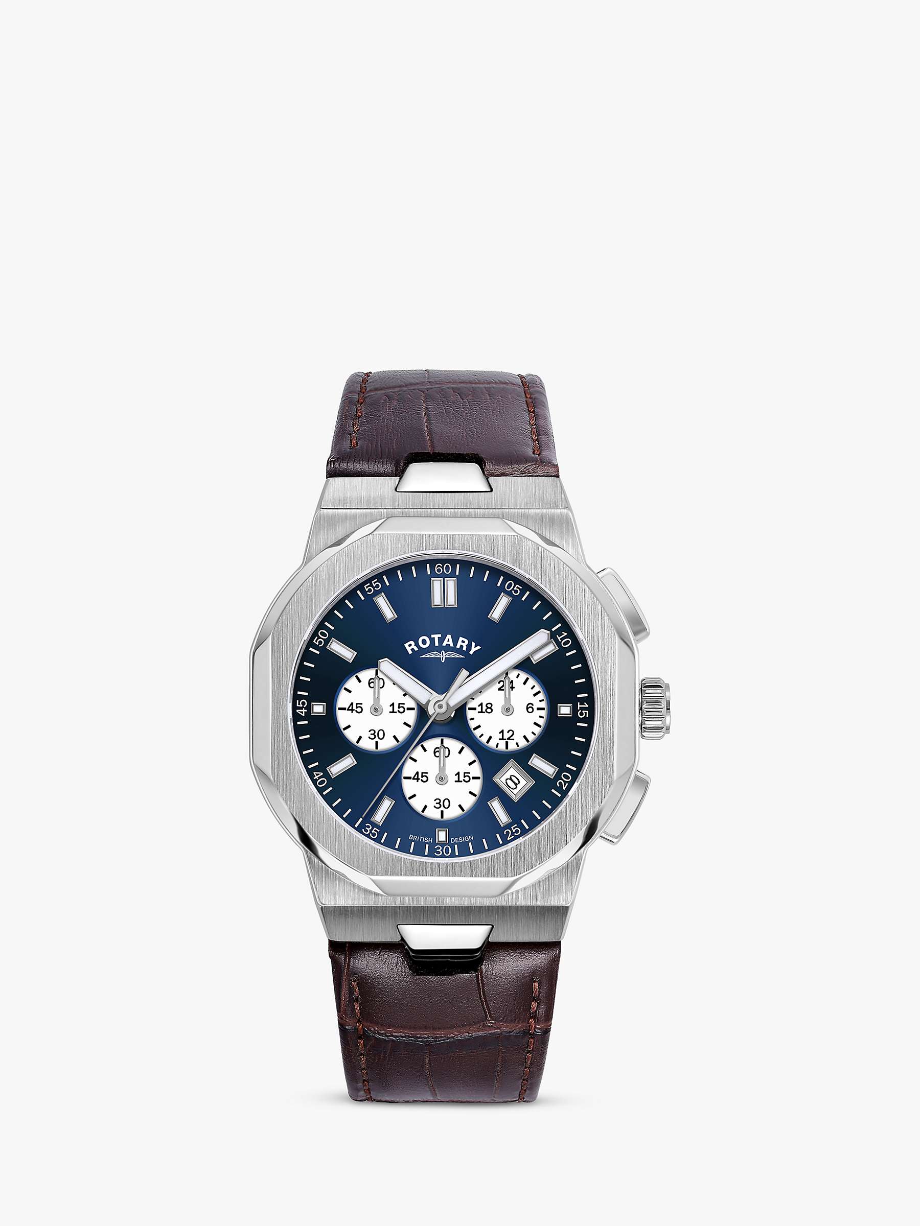 Buy Rotary GS05450/05 Men's Regent Chronograph Date Leather Strap Watch, Silver/Blue Online at johnlewis.com