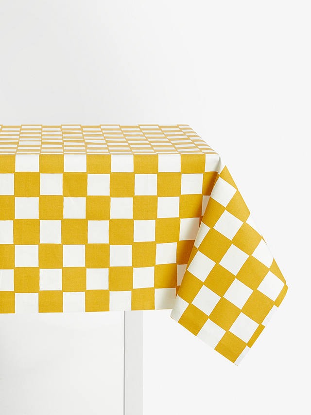 John Lewis ANYDAY Checkerboard PVC Tablecloth Fabric, Mustard